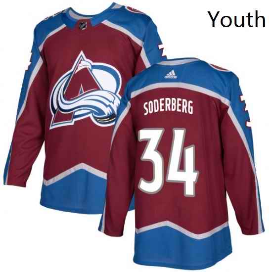 Youth Adidas Colorado Avalanche 34 Carl Soderberg Authentic Burgundy Red Home NHL Jersey